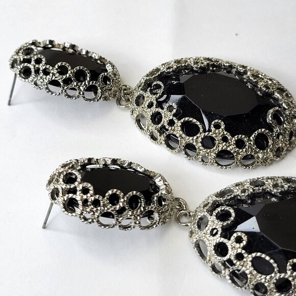 Black and Silver Earrings Chandelier Earrings Statement Earrings Filigree Silver - Picture 5 of 11